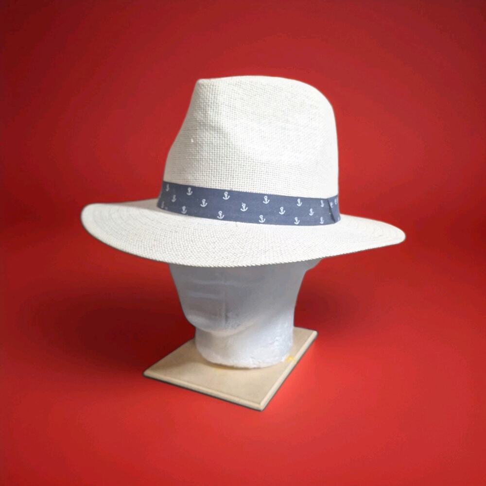 Lucky 7 Straw Brim Fedora Hat, Nautical Blue Band, Summer Beach Sun Dad Hat